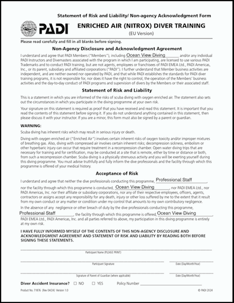 PADI Nitrox Specialty documentation
